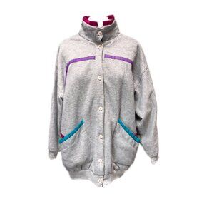 1980's Be In The Current Seen Oversized Gray Button Up Sweater